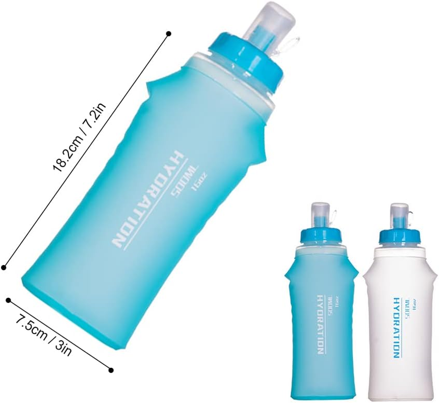2Pcs 500Ml TPU Soft Flask Sports Water Bottle for Hydration Pack for Running Hiking Cycling Climbing Jogging Marathon image number 5