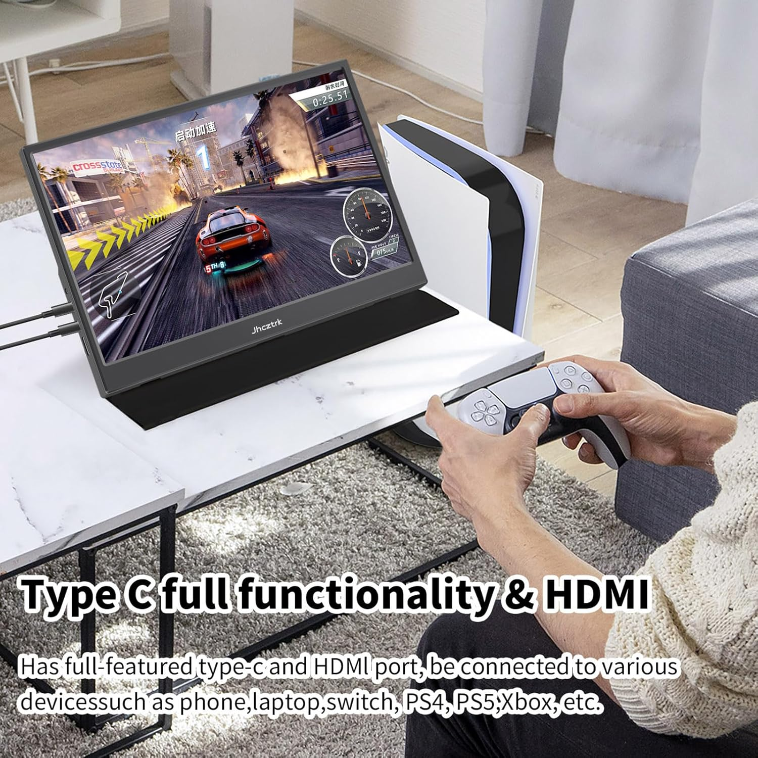 Touchscreen, Portable Monitor 14-Inch Full HD 1200P Built-In Tripod and Dual Speakers HDR Eye Protection Slim IPS Display, USB Type-C HDMI External Monitor for Laptop/Pc/Mac/Iphone/Xbox image number 6