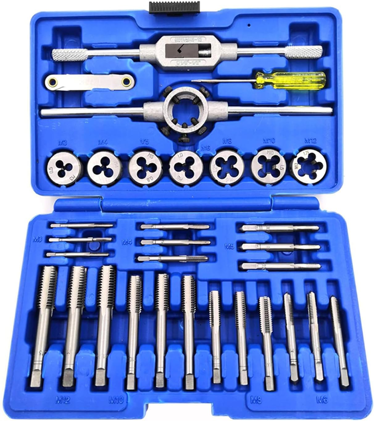 YUENTOEN 32Pcs Tap and Die Set, Metric Set Threading Tapping Cutting Tool with Accessories and Storage Case, Thread Repair Kits for Cutting External and Internal Threads image number 3