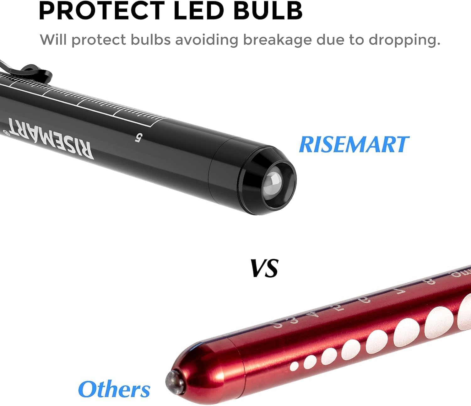 RISEMART Pen Lights for Nurses, 2 Pack Reusable Medical Light with Pupil Gauge and Ruler, White Light LED Penlight for Student Doctors EMT (Black/White) image number 5