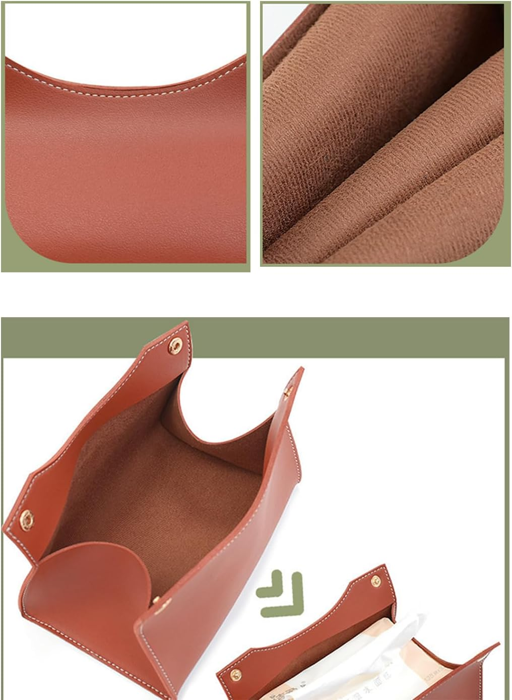 XUNQUCOM Tissue Box Holder, PU Leather Tissue Box Cover Holder Organizer for Home and Car image number 4