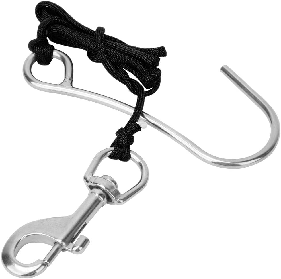 Single Reefs Hook, Scuba Reefs Hook Line Snare Drift Diving Hook Scuba Hanger Supplies Stainless Steel Clip Equipment with Quick Release Buckle and Dive Spring Coil