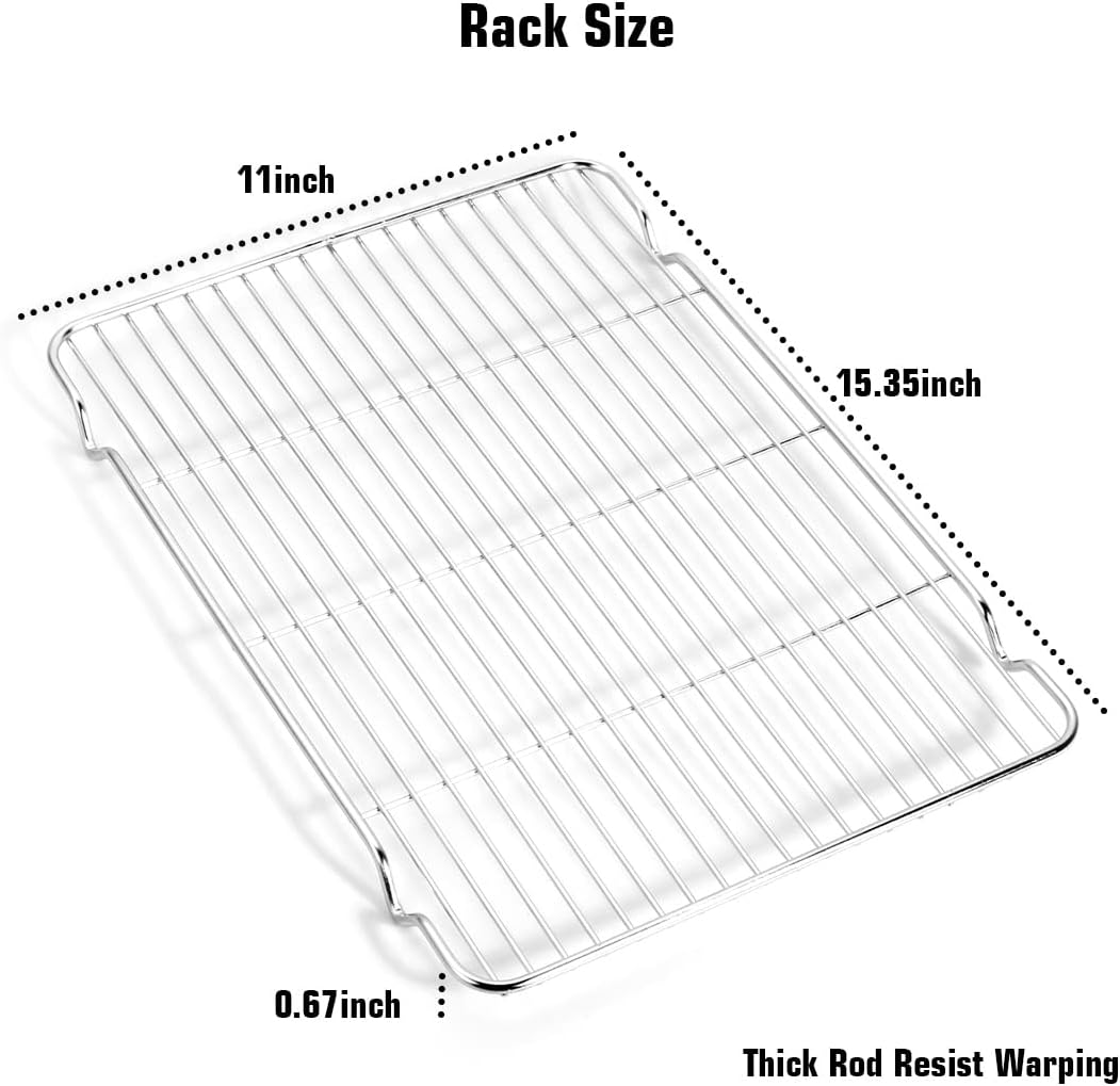 Wildone Baking Sheet & Cooling Rack Set [2 Sheets + 2 Racks], Stainless Steel Cookie Pan with Cooling Rack, Size 16 X 12 X 1 Inch, Non Toxic & Heavy Duty & Easy Clean 16 X 12 X 1 Inch Silver image number 3