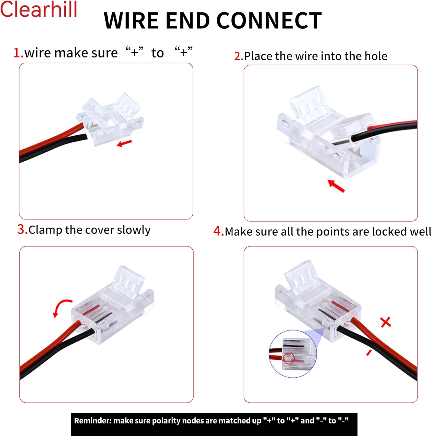 Clearhill 5Mm 2Pin 20Pcs Transparent Solderless LED Light Strip Connectors,Strip to Wire Connectors,For Single Color 5V/12V/24V LED Strips,No Soldering Required. image number 1