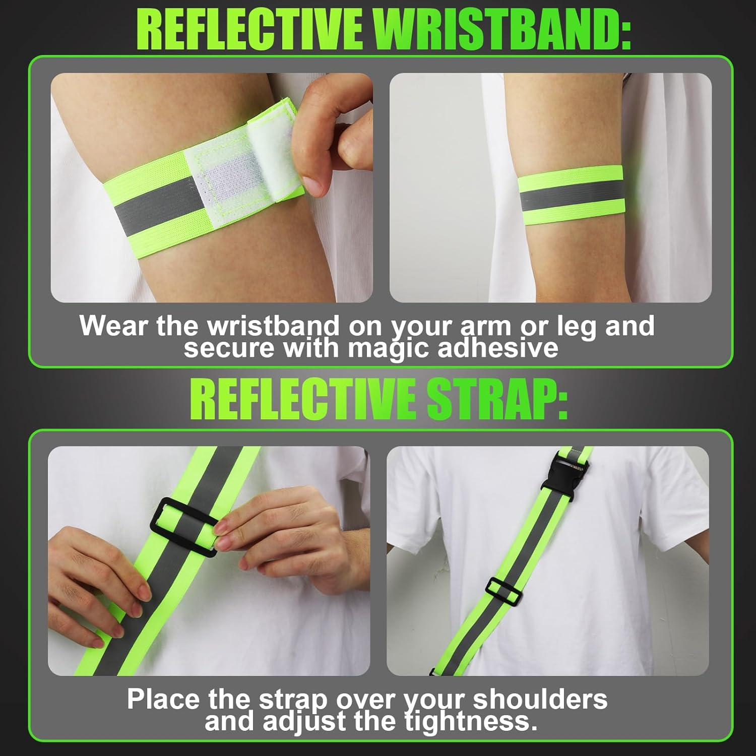 XIHIRCD Reflective Shoulder Strap and 2 Pieces Reflective Wristband, Reflective Bands, Running Equipment, Highly Visible Belt, Reflective Safety Sash for Night Running image number 3