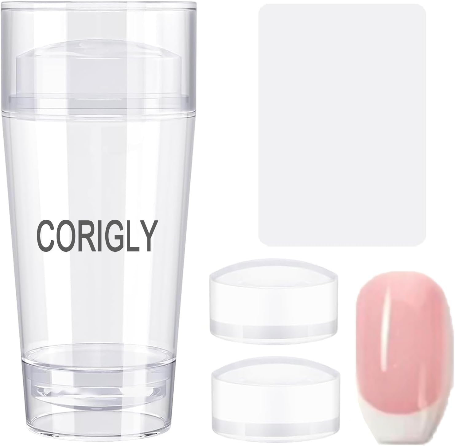 Corigly French Nail Stamper with Scrapers : Nail Art Clear Jelly Stamp for French Manicure, Long Silicone Nail Stamper French Tip with Heads for Home Nail Art Polish Salon