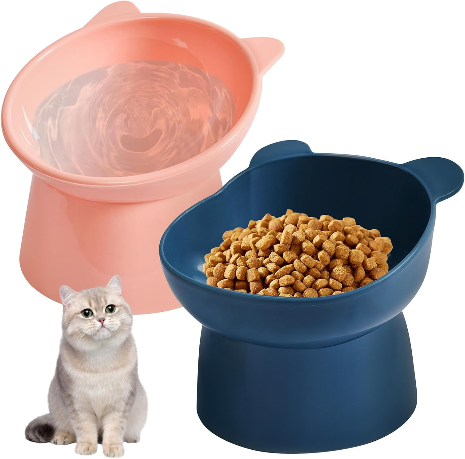 2 Pieces Raised Cat Bowl, Cat Bowl, 15&deg; Inclined Cat Bowl, Food Bowl, Relaxing Cervical Spine, for Cats, Puppies, Rabbits (Pink+Blue) image number 5