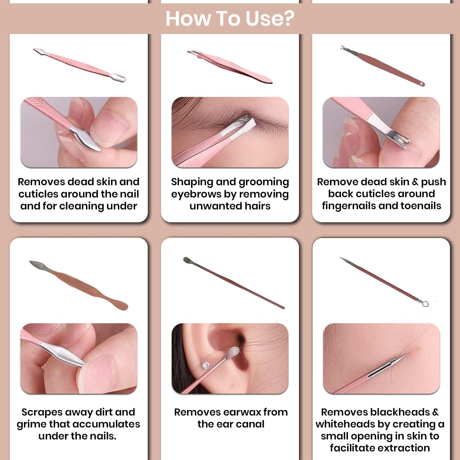 12 in 1 Professional Manicure Set, Stainless Steel Nail Clippers Set, Portable Grooming Kit for Women & Men, Pedicure Kit for Personal Care with Luxurious Travel Leather Case, 12 Pcs Clippers Tools (Rose Pink) - Jet Black image number 6