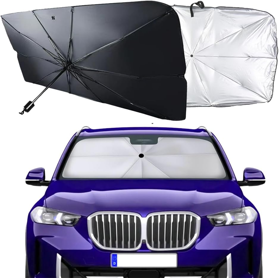 Front Windshield Sun Shade Umbrella for Car - Skycabin Front Window Sunshade Umbrella with Storage Bag for Heat Insulation Protection, Universal Car Sun Visor Protect Vehicle Sedan SUV Truck image number 1