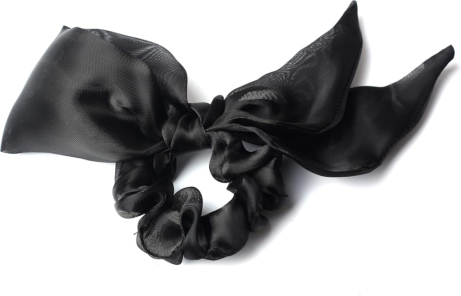 Qingoo Organza Rabbit Ears Elastic Hair Band Ponytail Holder Suitable for Everyday Use Travel Party (White)