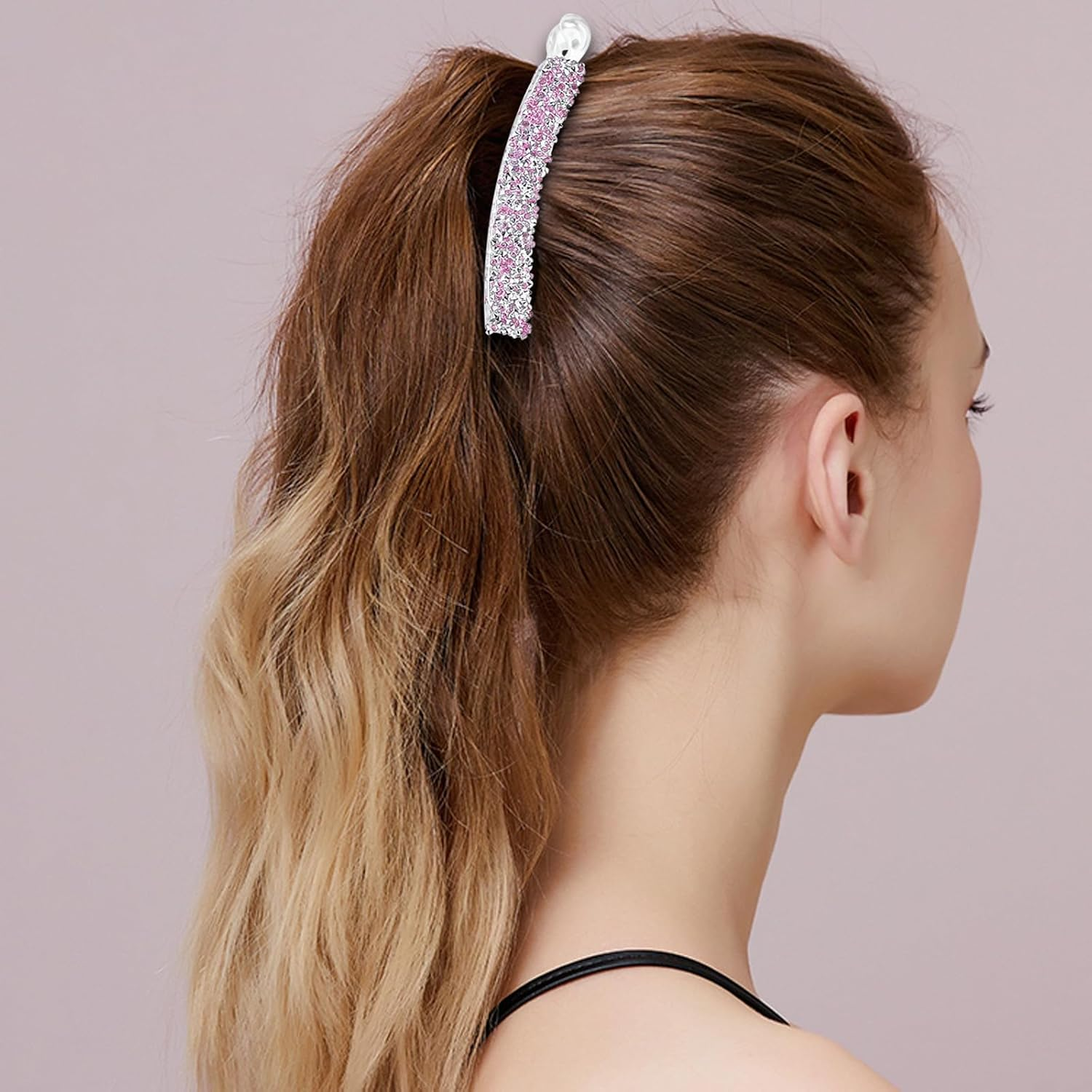 12 Pcs Rhinestones Pearl Banana Hair Clip for Thick Hair, Strong Hold Ponytail Holder Banana Clips Matte French Barrettes Fine Hair Jaw Clips Accessories for Women image number 5