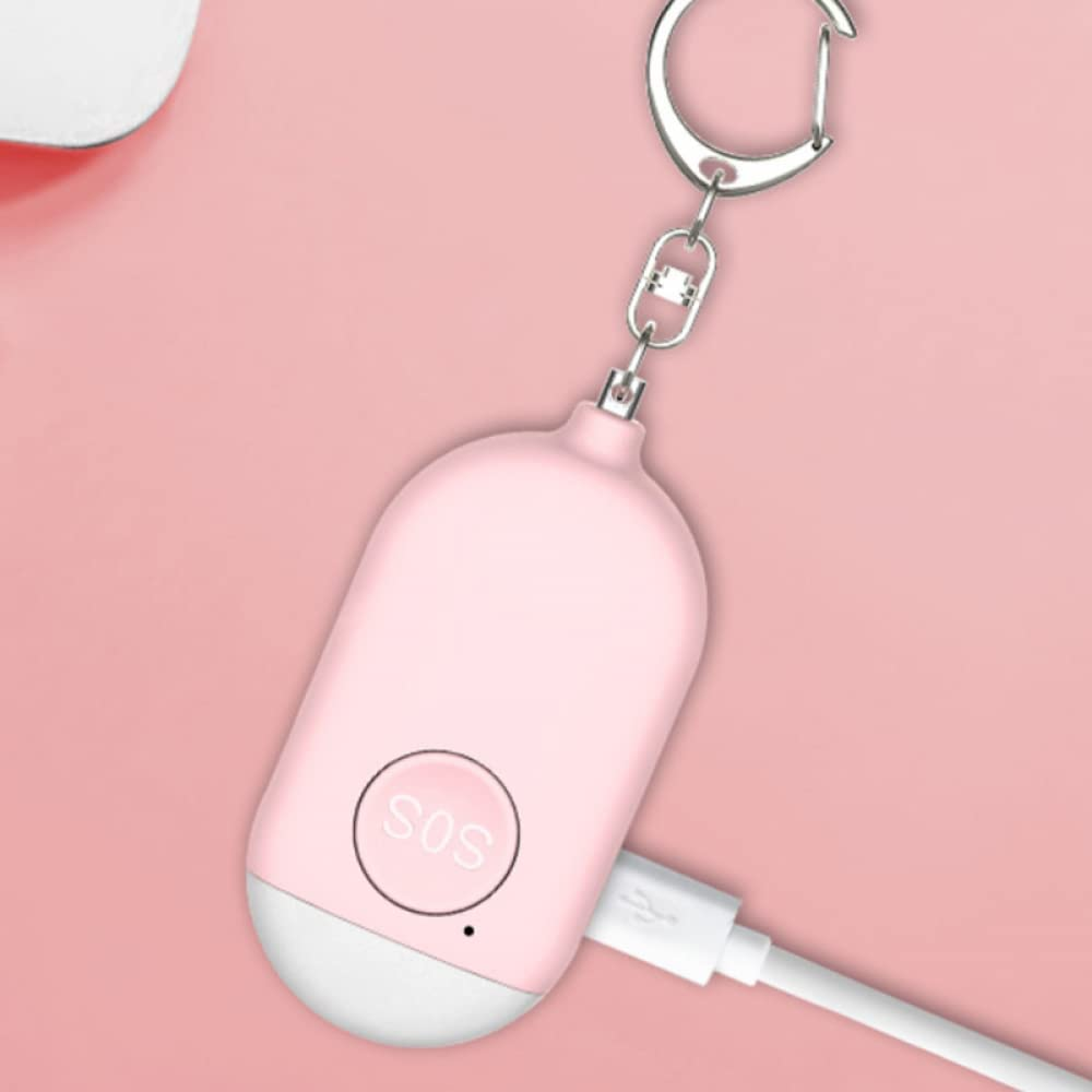 130Db Seniors SOS anti Rape Alarm Keychain Panic Emergency Alarm & LED Flashlight. USB Rechargeable or Women, Men, Kids, Elderly, and Joggers, Pink image number 1