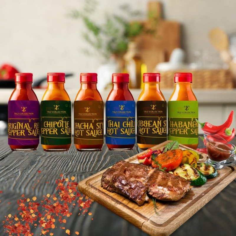 Tilz, Hot Sauce Gift Set - Street Food Chilli Sauce Gift Set, Gourmet Food Gifts - Buffalo, Sriracha, Chilli, Bbq Sauces, Chipotle - 6X Hot Sauce Bottles for BBQS, Foodie Gifts, Hot Sauce Gift Sets image number 2