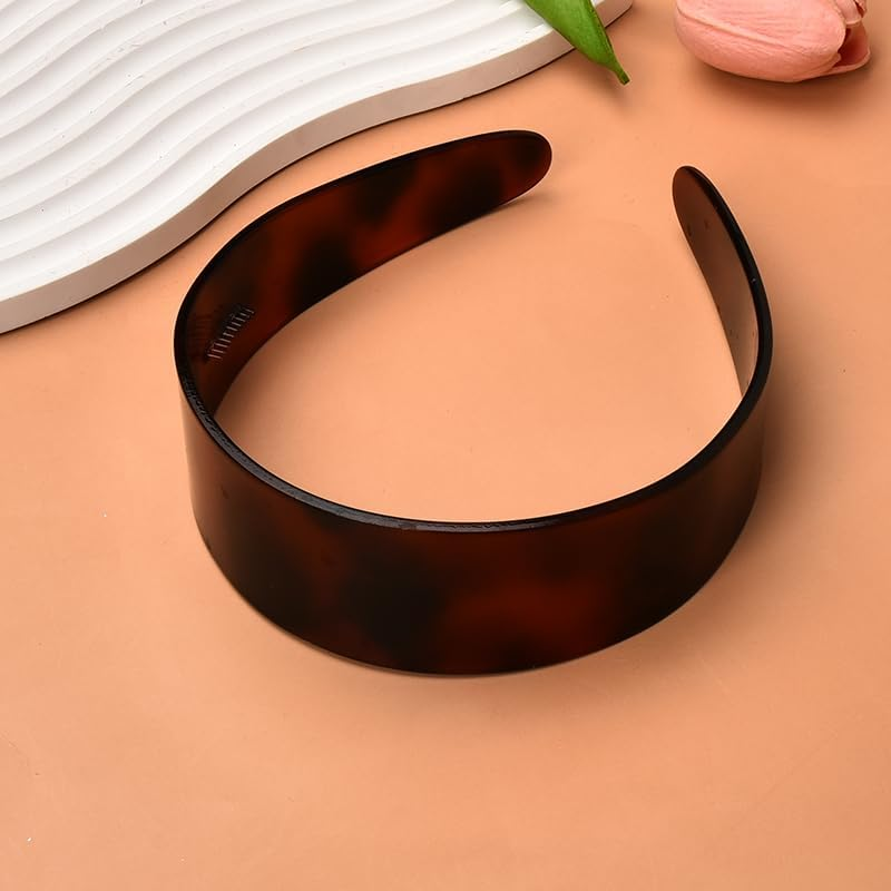 Acrylic Tortoise Shell Headband for Women&rsquo;S Hair Wide Vintage Acetate Headband with Teeth Brown Plastic Hard Headbands Hairband Head Band No Crease Plain Resin Headbands French Style Hair Band Hoop image number 2