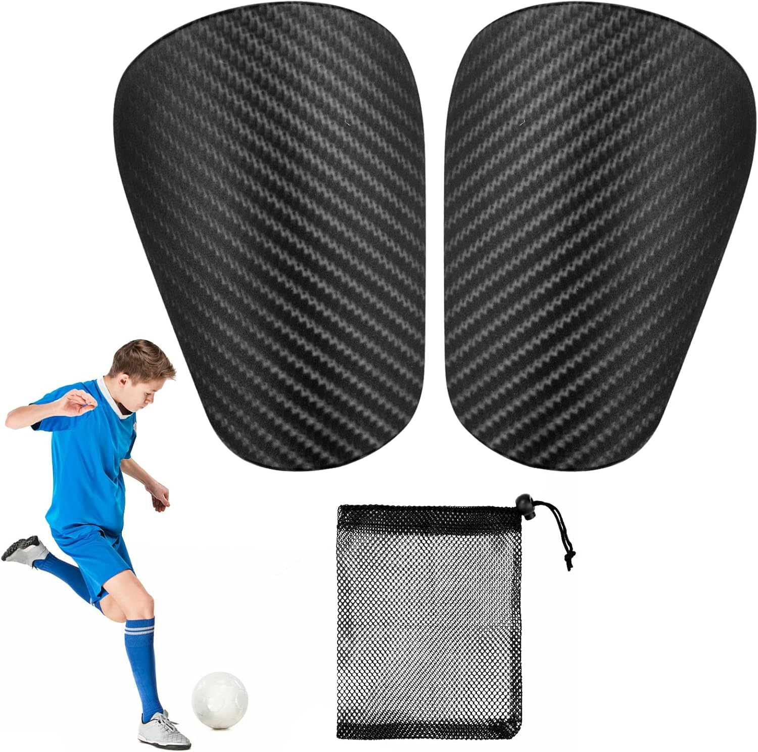 2Pcs Mini Shin Guards with Mesh Storage Bag, 3.15X1.97 Inch Miniature Football Shin Pads Small Soccer Shin Guards Tiny Shin Pads Protective Equipment Shin Guards for Men Women Boys (Black) image number 5