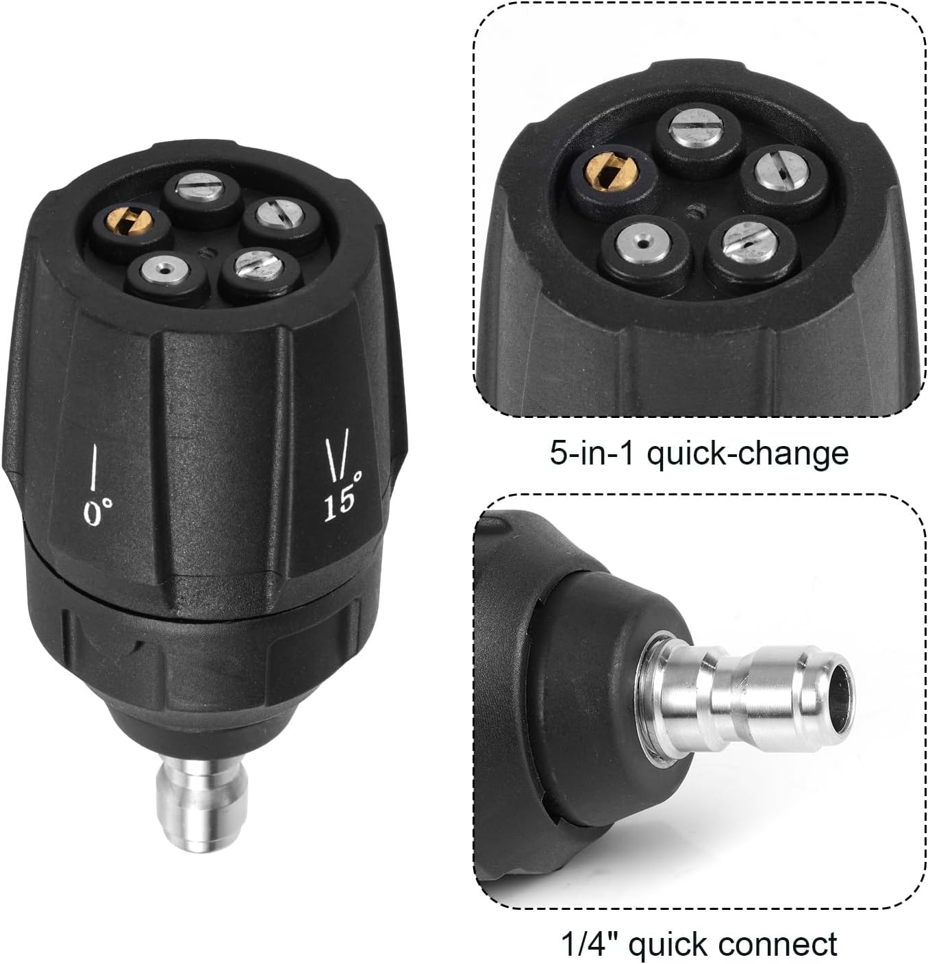 Five-In-One High Pressure Nozzle, 1/4 Inch Quick Connector Adjustable Pressure Washer Tips Power Washer Rotating Turbo Nozzle for Garden Pet Street Car Cleaning image number 3