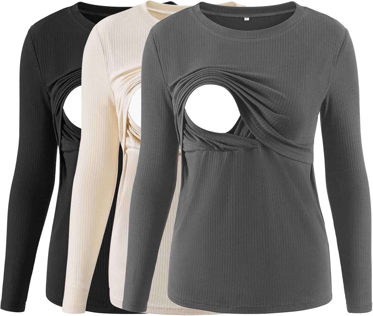 Liu & Qu Women'S Nursing Tops Ribbed Long Sleeves Maternity Shirts Double Layer Breastfeeding Shirts Pregnancy Clothes 3 Pack