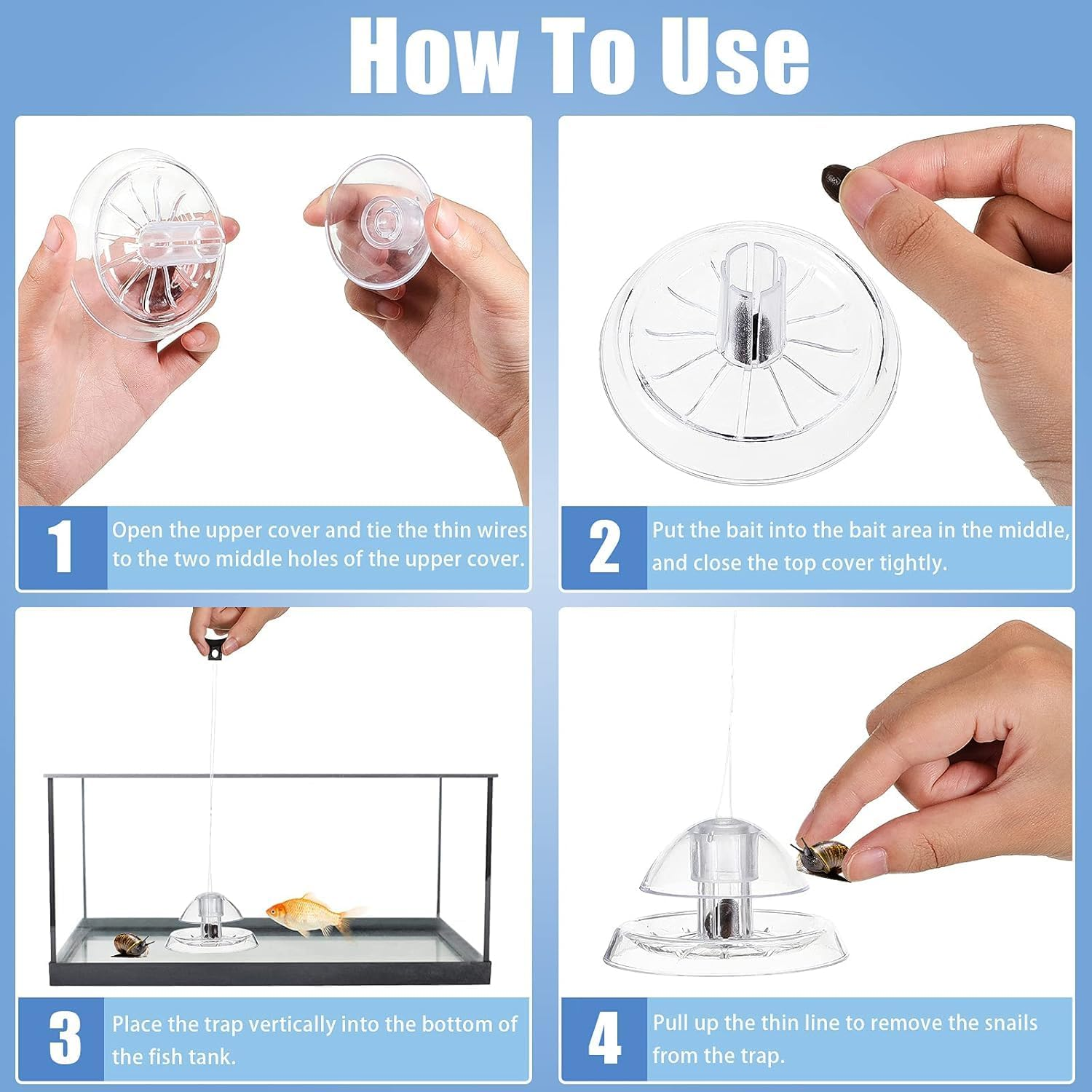 Liyquint 2Pcs Aquarium Snail Trap, Plastic Transparent Snail Catcher for Fish Tank,Trap for Tiny Snails, Use for Freshwater Aquariums (Transparent) image number 3