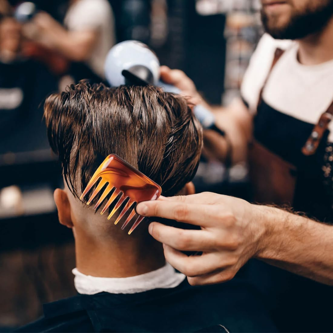 BIRLOZA Amber Wide Tooth Combs Bag Curling Comb Natural Curls Heat Resistant Comb Coarse Zinc Antistatic on the Go Highlight Comb for Women Men Hair Styling Curly Wet image number 4