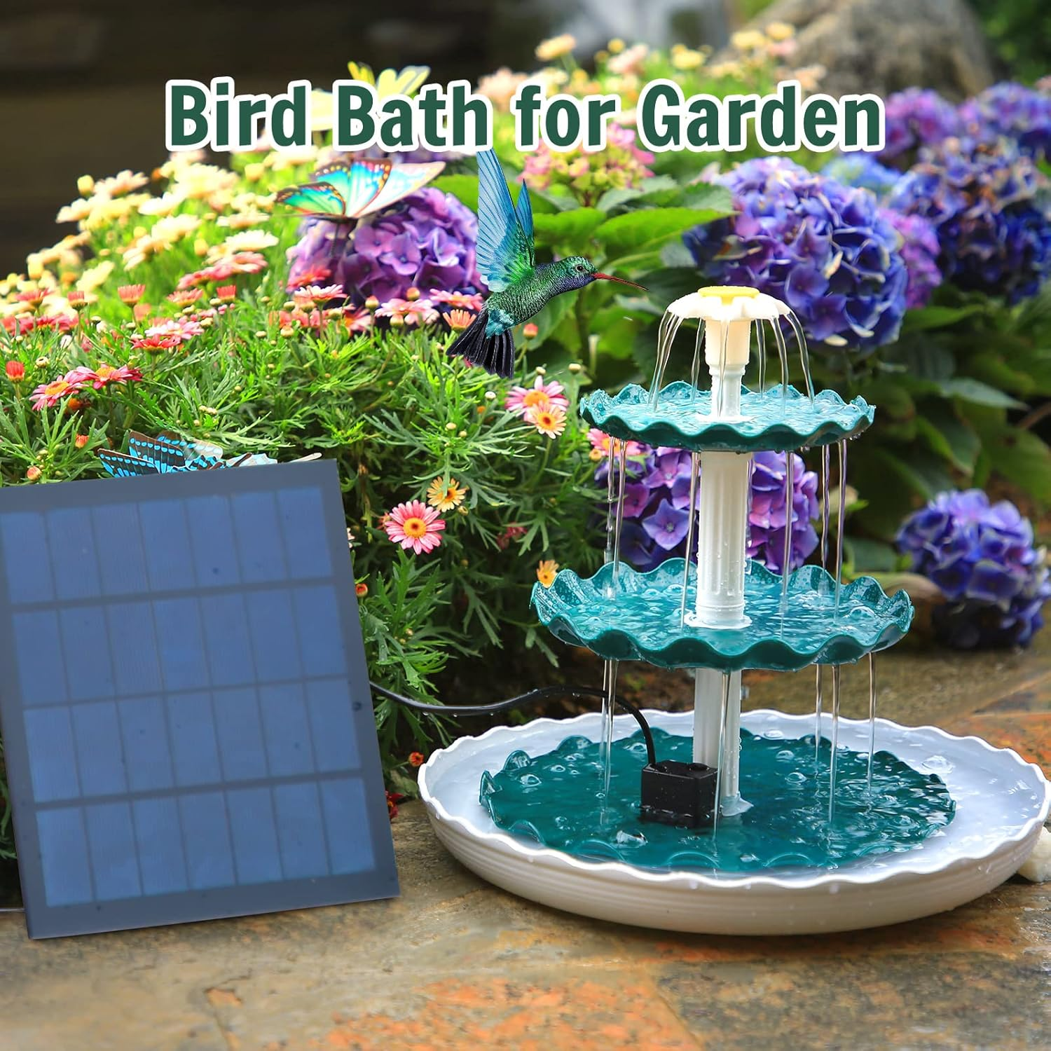 AISITIN Plastic 3 Tiered Bird Bath with 3.5W Solar Pump, DIY Solar Fountain Detachable and Suitable for Bird Bath, Garden Decoration, Outdoor Bird Feeder image number 4