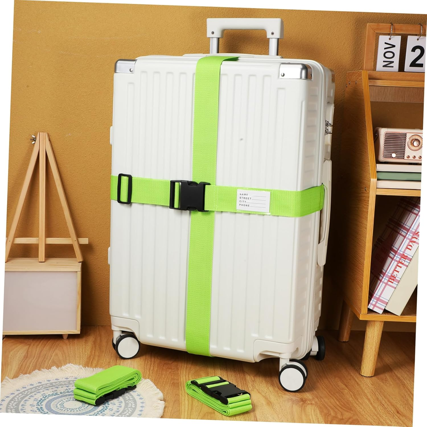 Holibanna 4Pcs Fluorescent Green Adjustable Travel Suitcase Straps Luggage Belts with Polypropylene Fiber for Secure Packing and Enhanced Visibility image number 1