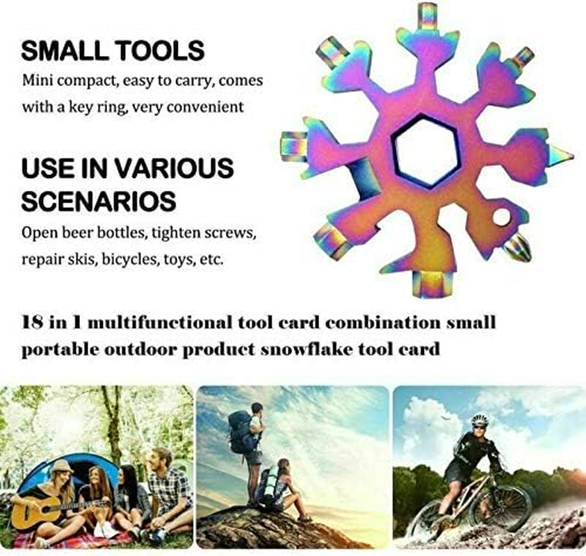 18 in 1 Stainless Multi-Tool Snowflake Keychain Wrench Screwdriver Bottle Opener (SILVER) - Silver image number 1