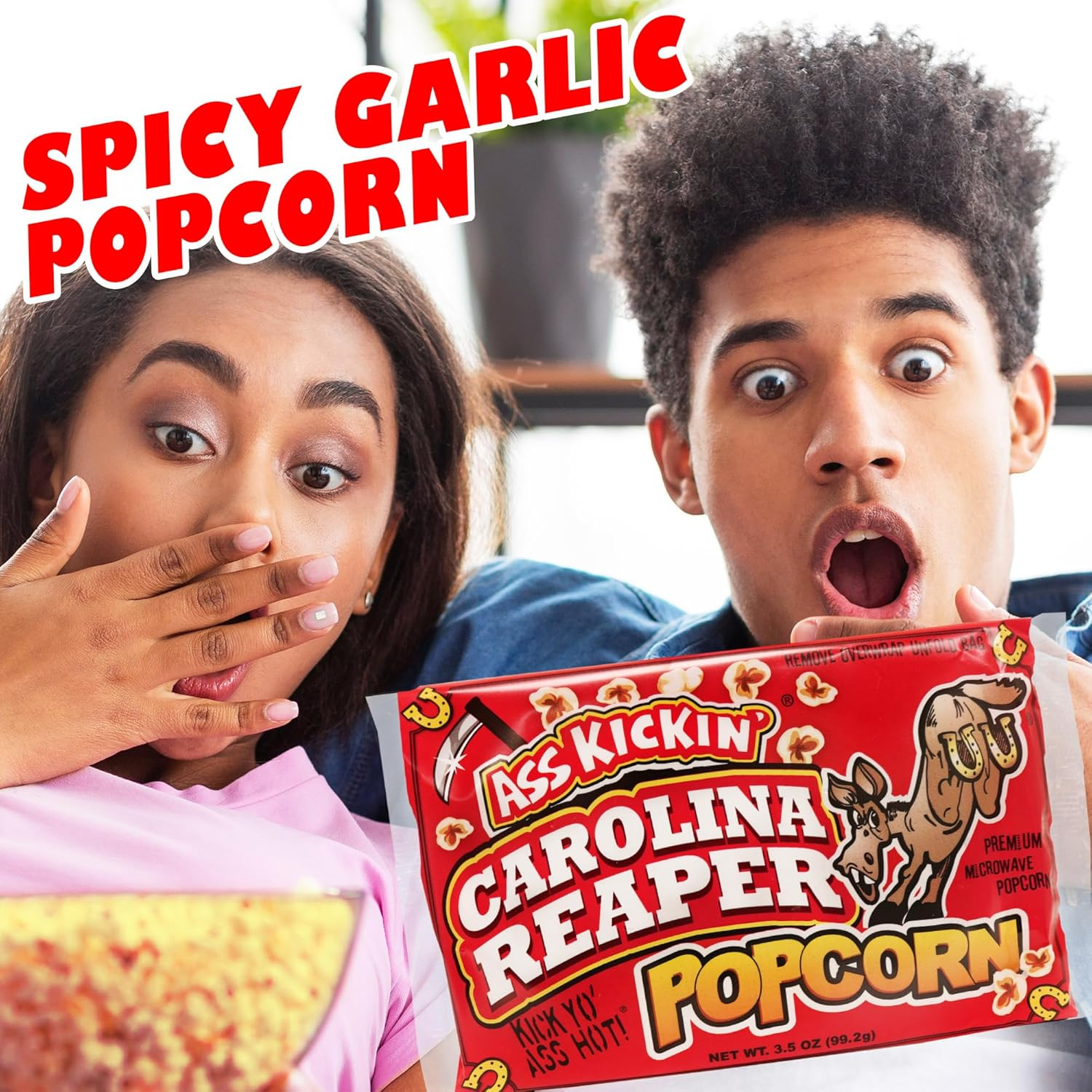 KICKIN&rsquo; Carolina Reaper Pepper Microwave Popcorn - Spicy Snacks - Pack of 3 - Ultimate Spicy Gourmet Gift Popcorn - Makes a Great Movie Theater Popcorn or Snack Food - Try If You Dare! image number 5