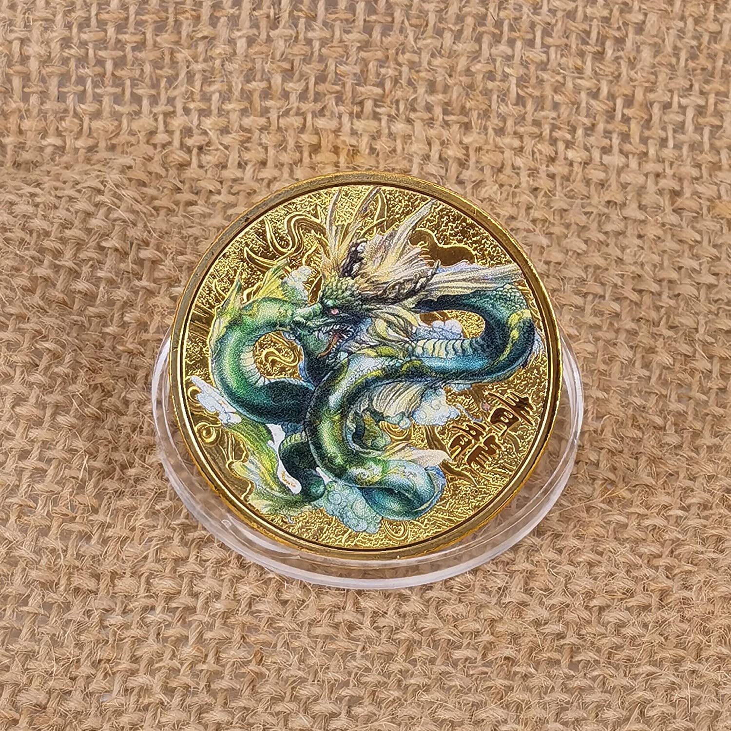 Chinese Ancient Mythical Creatures I Ching Good Luck Coin Blue Dragon Challenge Coin