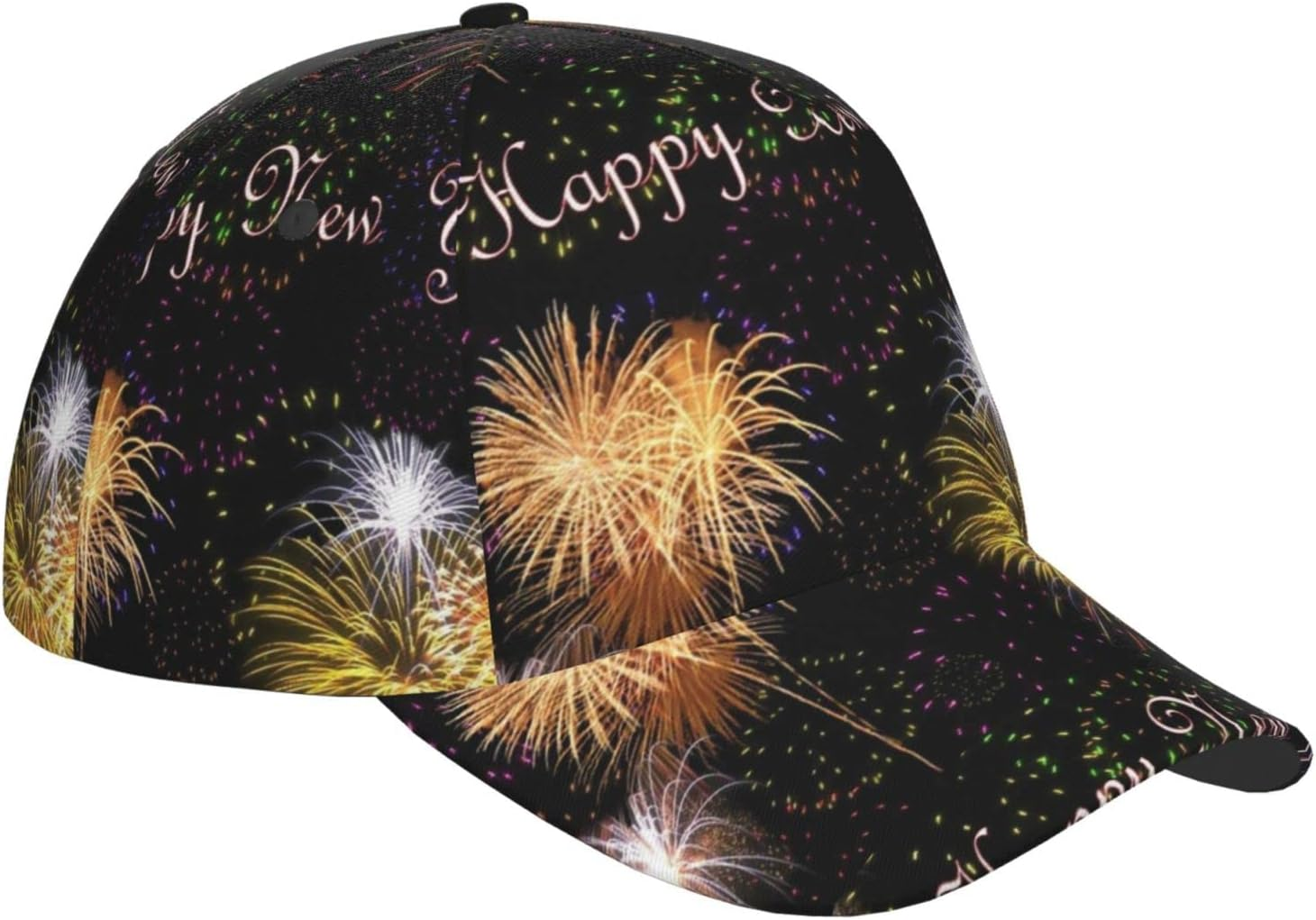 Happy New Year Baseball Cap Fits Men Women Sport Hat Versatile Washed Dad Hat with Ponytail Hole - Bright Pink Tennis Balls image number 3