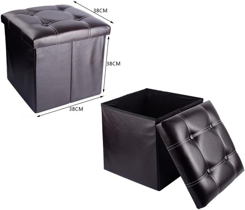 Folding Storage Bench Ottoman Storage Cube Boxes Footstool Stool Seat for Bedroom Hallway Small Faux Leather Footrest for Living Room, Bed Bench with Padded Seat Lid Square, Support 250Lbs,15In, Black - Rectangle Black image number 7