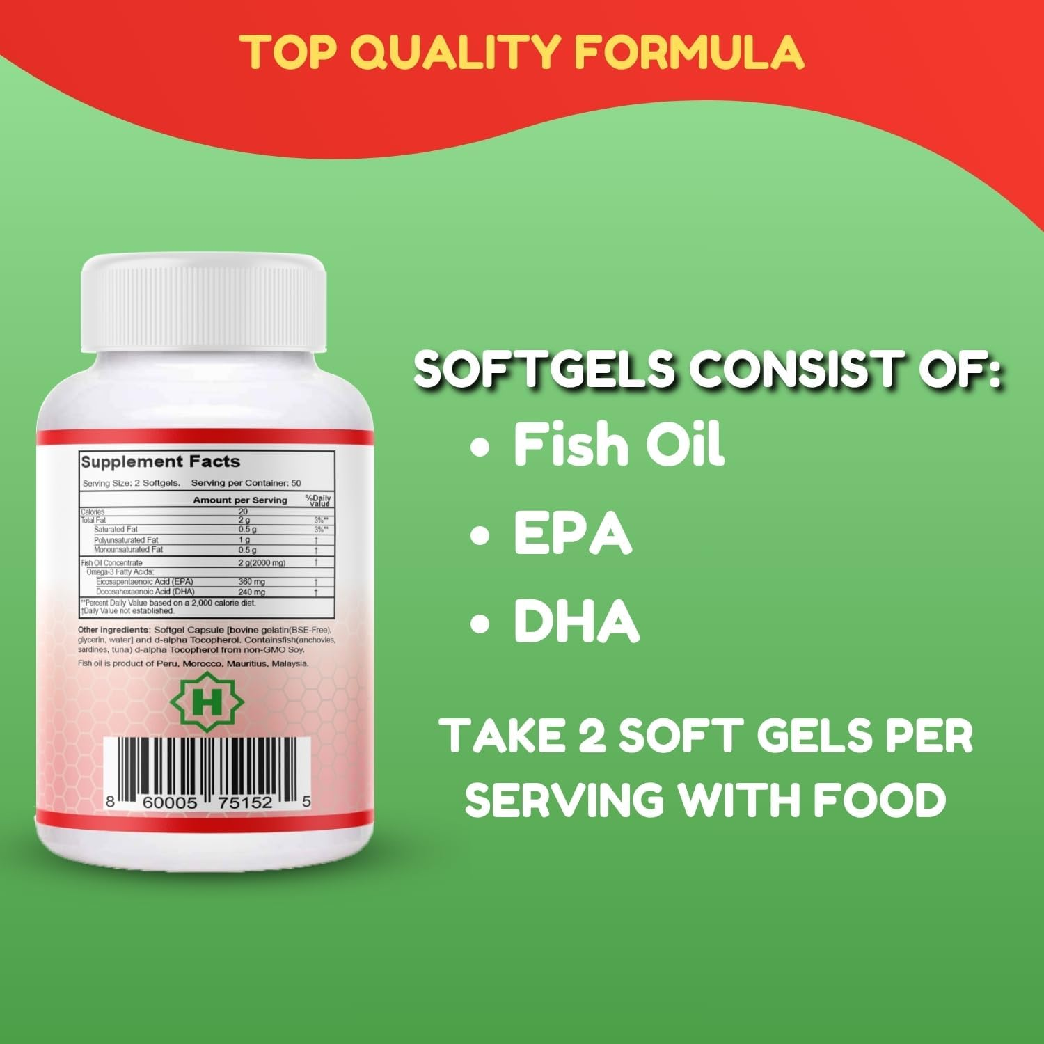 Halal Omega 3 Fish Oil Softgels by SHIFAA NUTRITION | 2000Mg per Serving with EPA & DHA | Heart, Cardiovascular, Nervous System & Brain Health | Body Fat Management | Halal Vitamins, 45 Servings image number 5