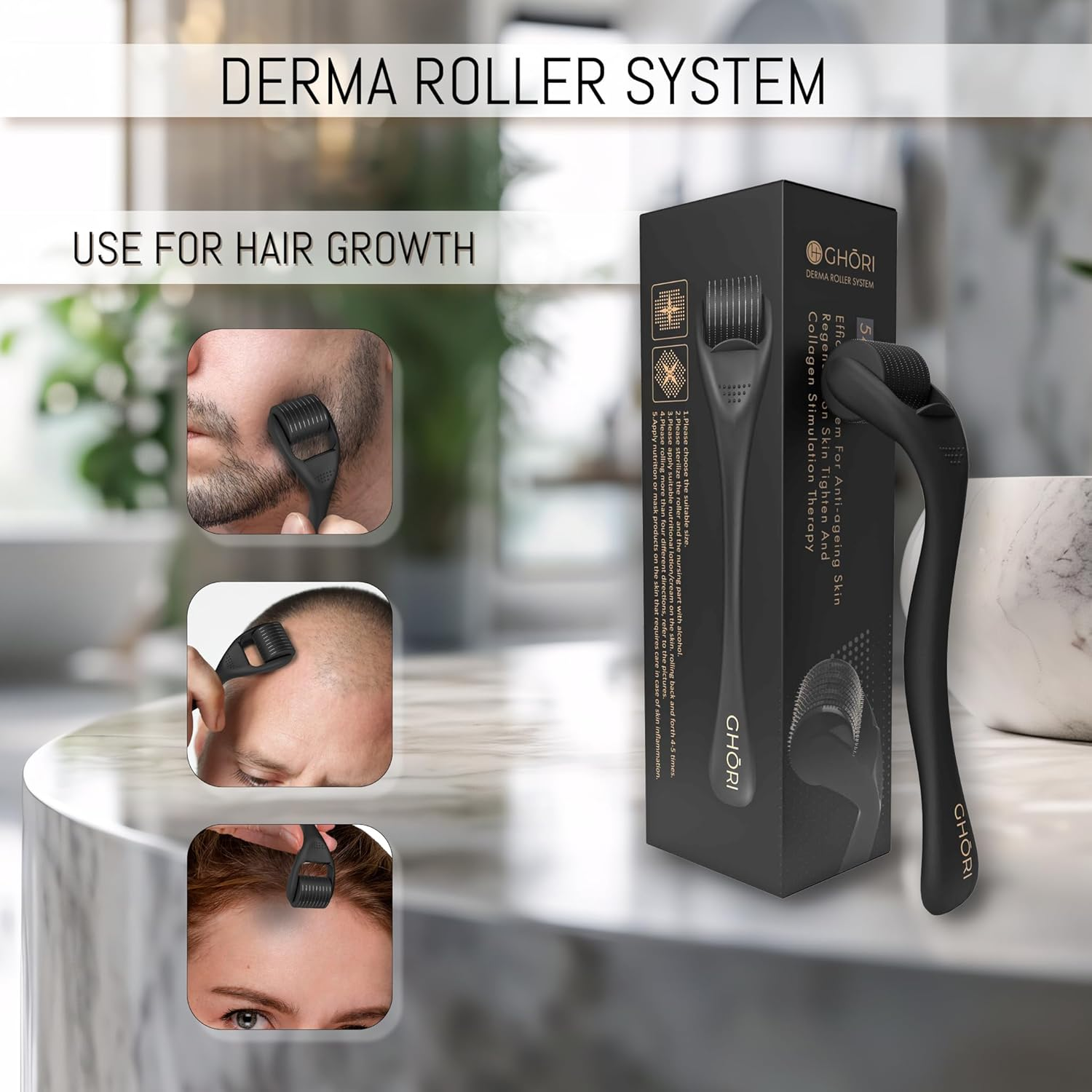 GHORI Derma Roller for Hair Growth with 540 Microscopical Needles Repairs Damaged Hair, Activates Hair Follicles for Hair Fall & Hair Thickening (.50MM) image number 2