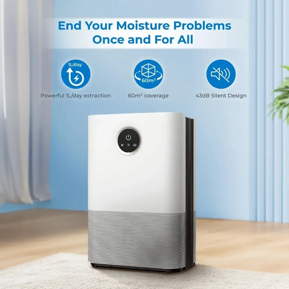 1000ML Dehumidifiers for Home, Air Purifier Dehumidifier for Room Damp with LED Light, Auto Shut Off, Portable and Ultra Quiet 43Db for Upto 60 Sq M Room (AU PLUG) image number 4