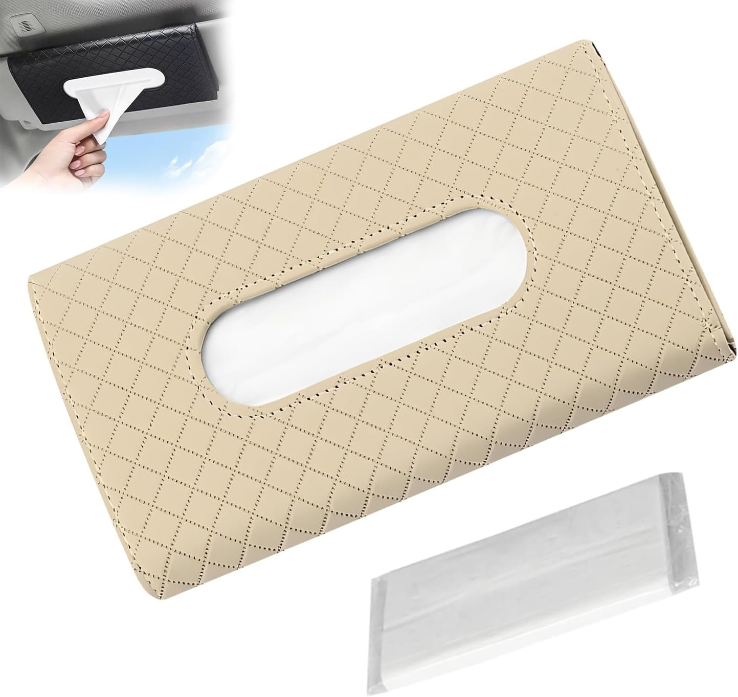 Car Tissue Holder, Car Visor Tissue Holder, PU Leather Car Tissue Holder, Hanging Paper Towel Clip, Car Sun Visor Accessories, Compatible with Most Cars (Pink)