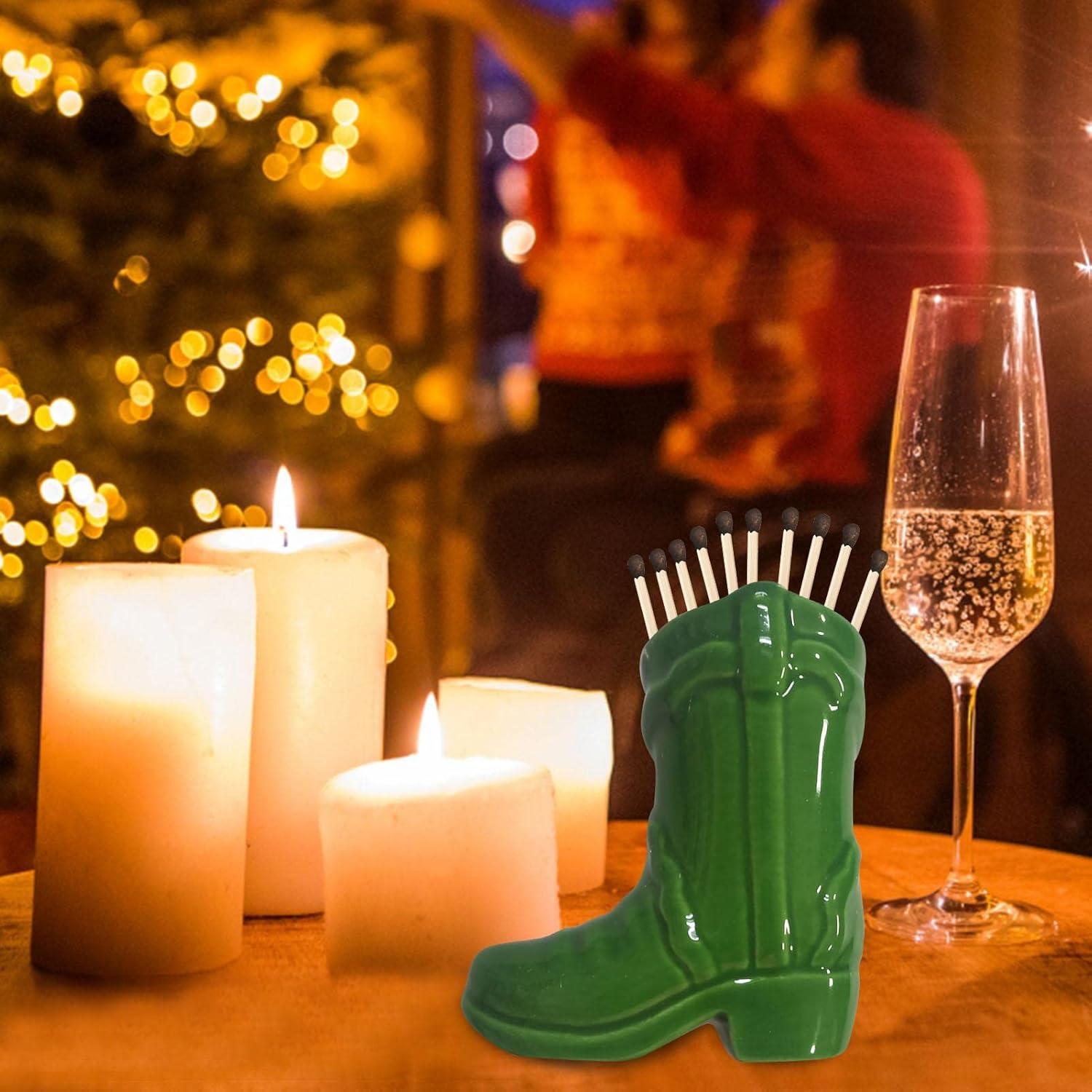 Boot Matchstick Holder - Long Match Sticks Holder - for Candle Fireplace Kitchen Long Match Stick Holder with Bottom Igniter Borato - Bright White (New Color) image number 7