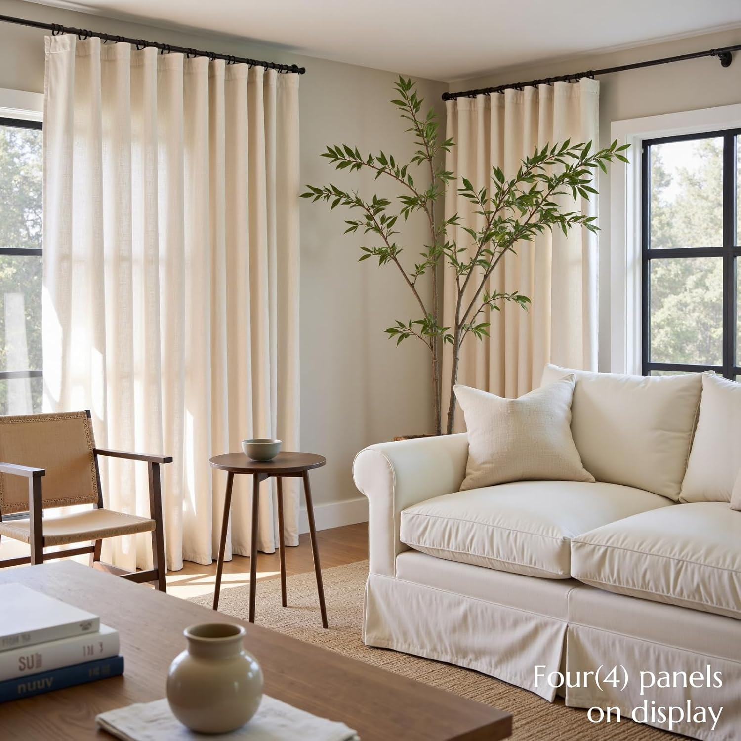 JINCHAN Linen Beige Curtains for Living Room Farmhouse Rod Pocket Back Tab Light Filtering Window Drapes for Bedroom Curtains Crude 2 Panels,Each W127Cm X D244Cm image number 4