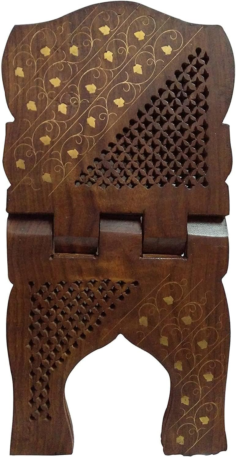 Garden of Arts Wooden Handmade Quran Geeta Bible Holder Support Stand Reading Book Holder Display Folding Religious Prayer Stand Wooden Holy Book Stand Medium Size 15 Inches Large Big Size image number 4