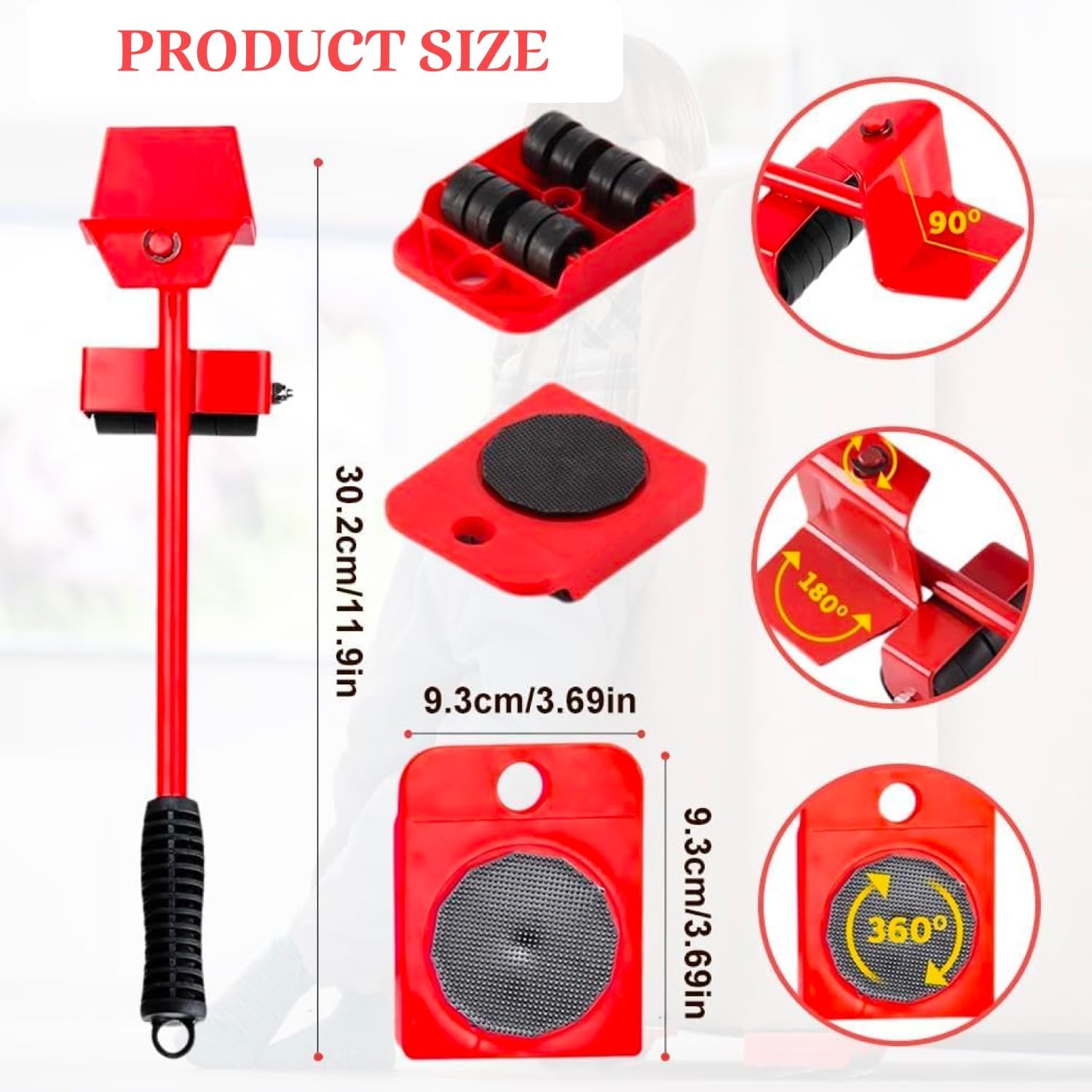 Heavy-Duty Furniture Mover Set - Appliance Dolly with Adjustable Lever & 4 Non-Marring Wheels, Commercial-Grade Steel Sliding Tool for Sofa/Fridge/Washer Relocation (Blue) image number 4