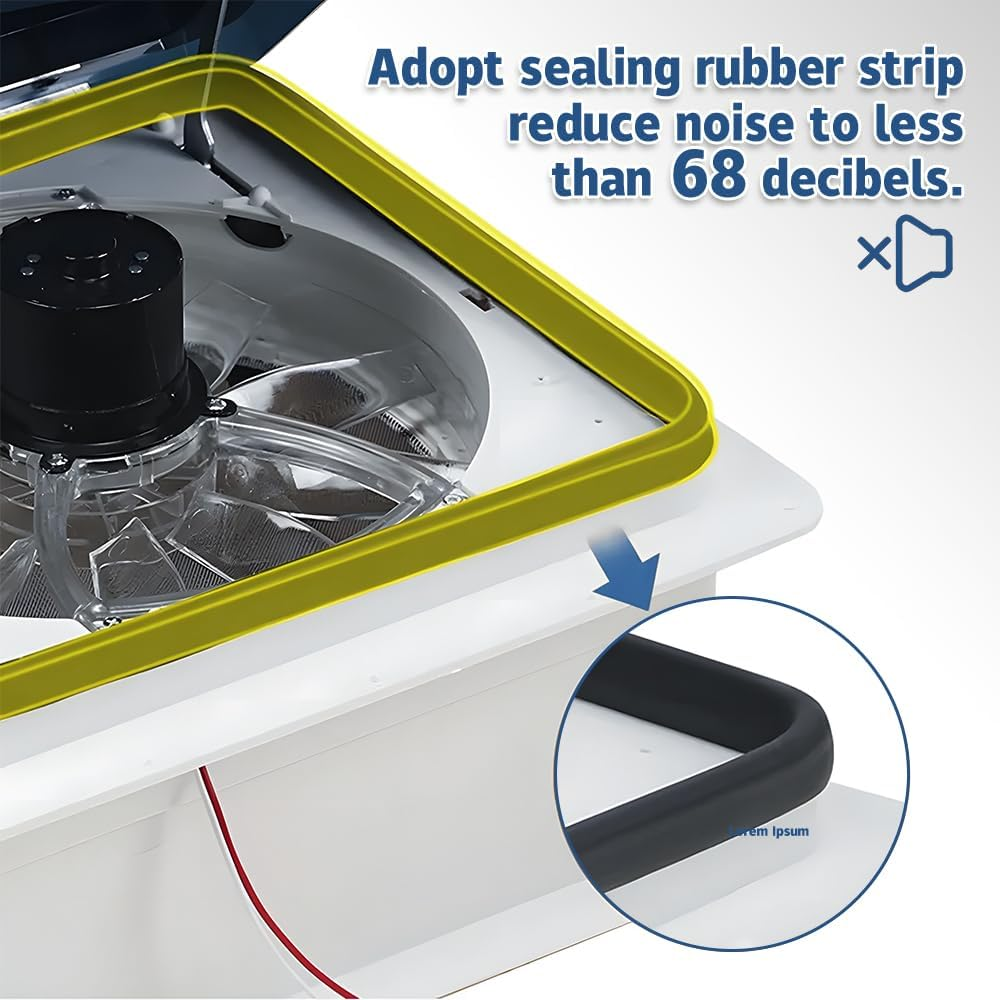 ALSTON 12V Caravan Vent Shower Roof Vent with LED Lights and Tinted Lid, Trailer Shower Roof Hatch Motorhome Air Ventilation Roof, Low Profile Reverse Airflow Manual Lift