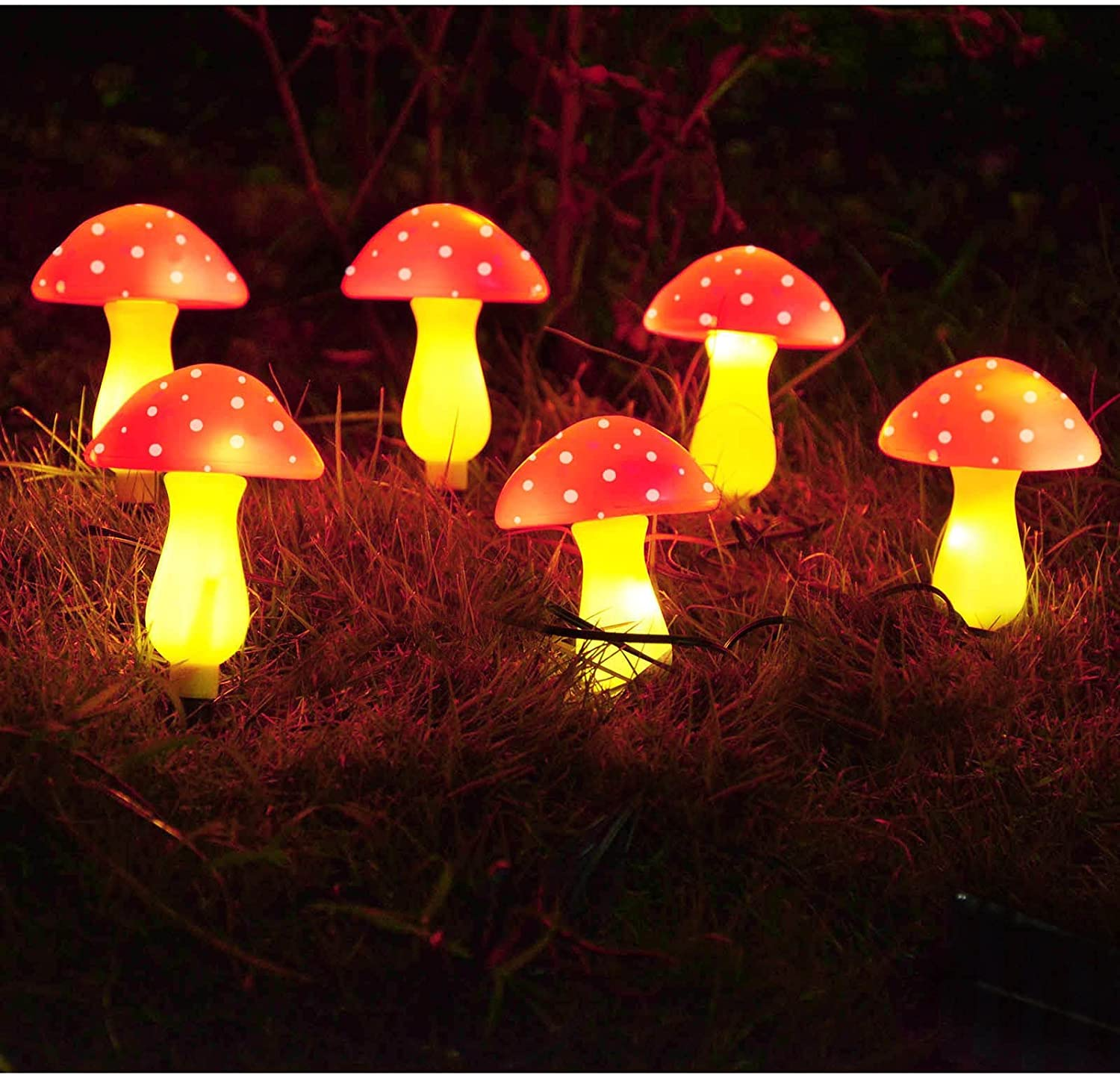 New Upgraded Waterproof Solar Mushroom Lights Outdoor Decor, 8 Modes for Garden Pathway Landscape Yard Easter Pathway Halloween Xmas Decorations, Set of 6 Red