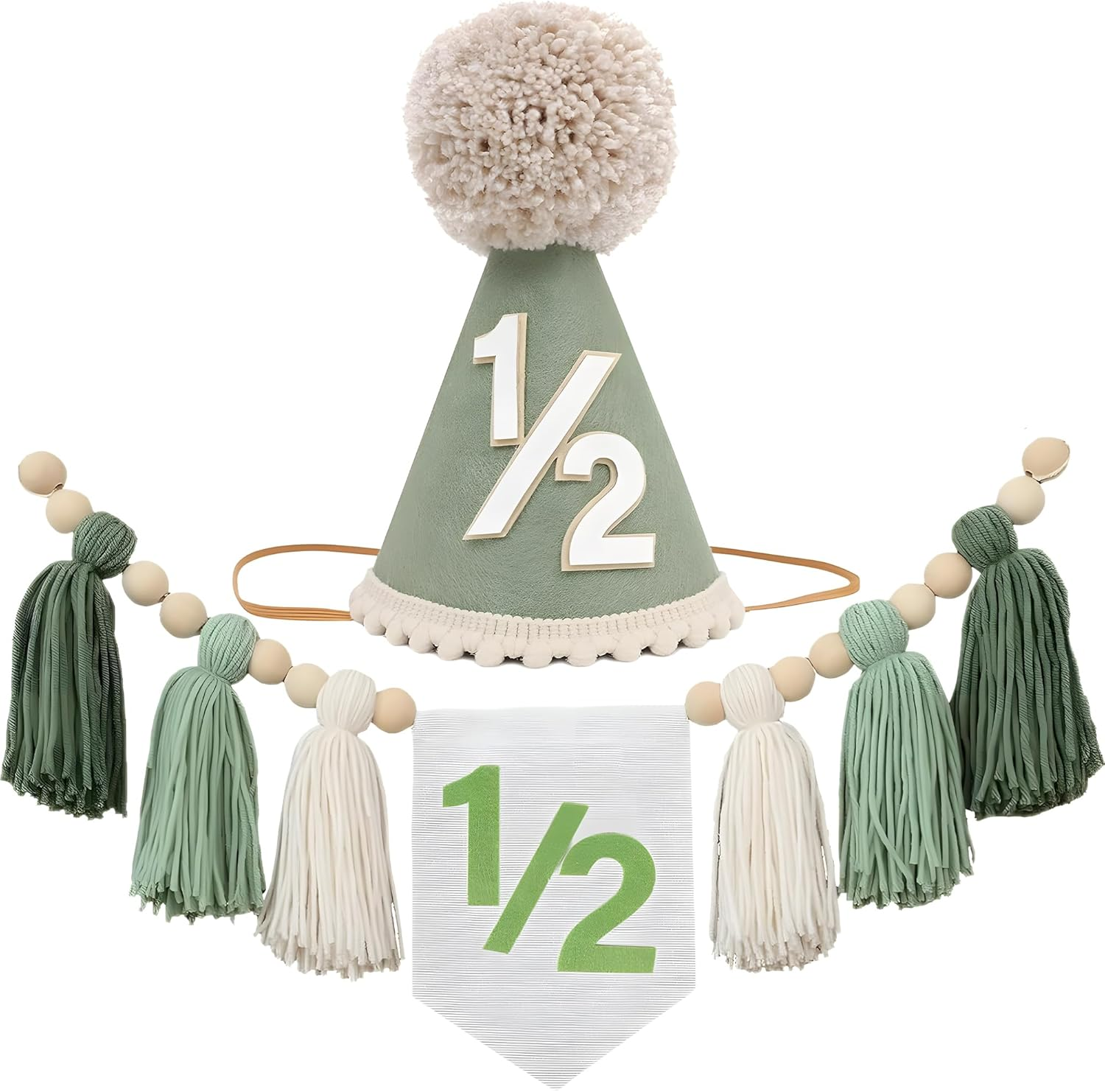 Half Birthday Hat for Baby, Includes Burlap 1/2 Year Old Party Hat and High Chair Banner for Boys & Girls, 6-Month Celebration, Photo Shoot & Birthday Party Decor image number 6