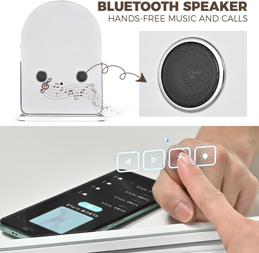 Simplus Vanity Makeup Mirror with Lights Hollywood LED Mirrors Stand, Bluetooth Speaker USB Power Charging and Smart Touch Control Screen, 12 Dimmable LED Lights Stable Base White, 65X45Cm image number 1