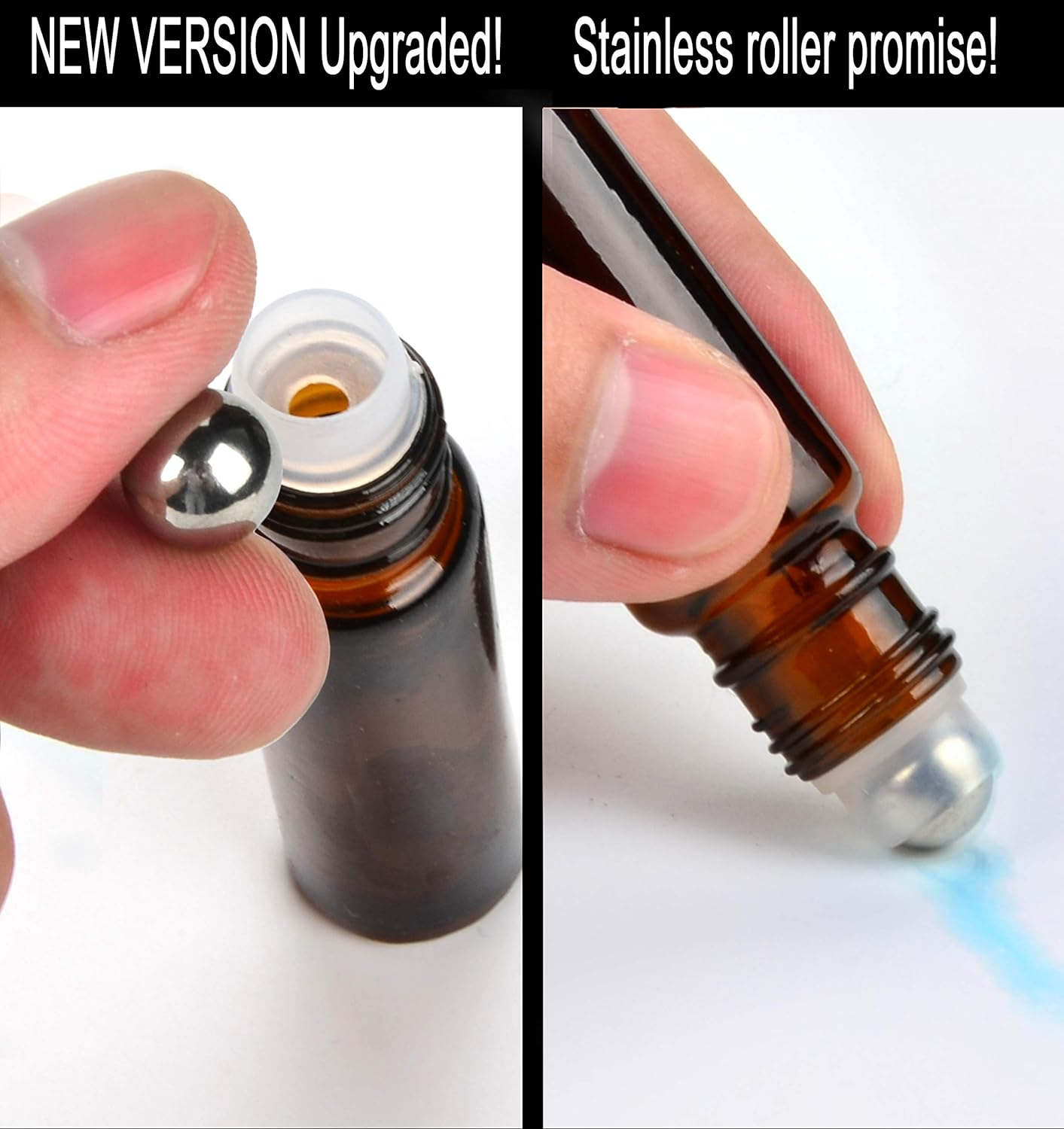 Youngever 18 Amber Glass Essential Oil Bottles Bundle, 6 Dropper Bottles (30ML), 6 Spray Bottles (60ML), 6 Stainless Steel Roller Bottles for Essential Oil (10ML)