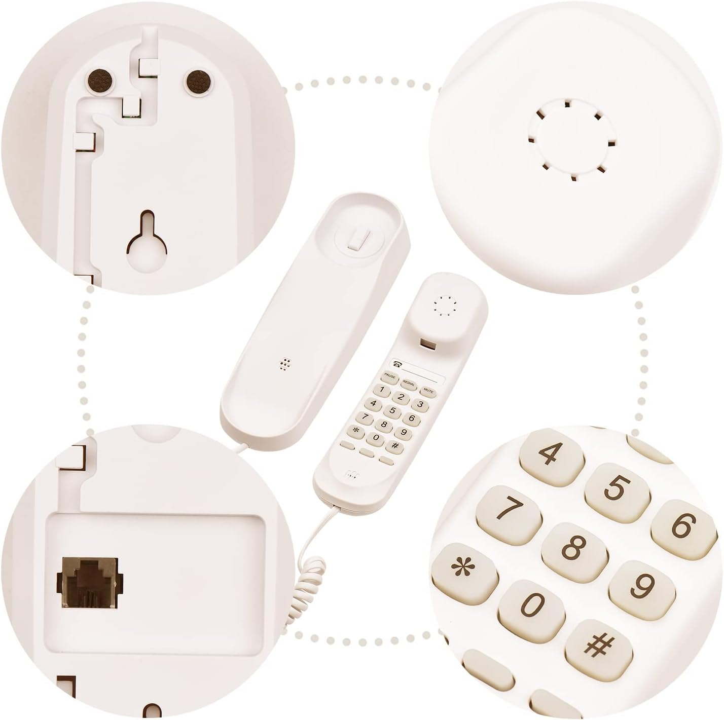 Mini Desktop Corded Landline Phone Fixed Telephone Wall Mountable Ports Mute/Pause/Redial Functions for Home Hotel Office Bank Call Center image number 2