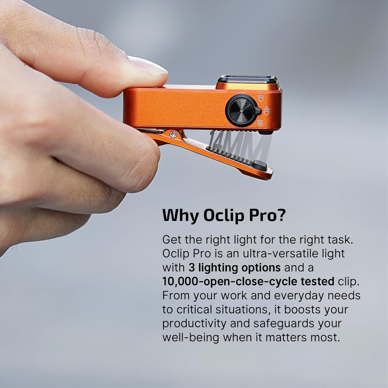 OLIGHT Oclip Pro Max Throw 120 Meters EDC Clip-On Light Equipped with Spring Clip Magnetic Base LED Light for Highing Fishing and Outdoor(Orange) - Black image number 6