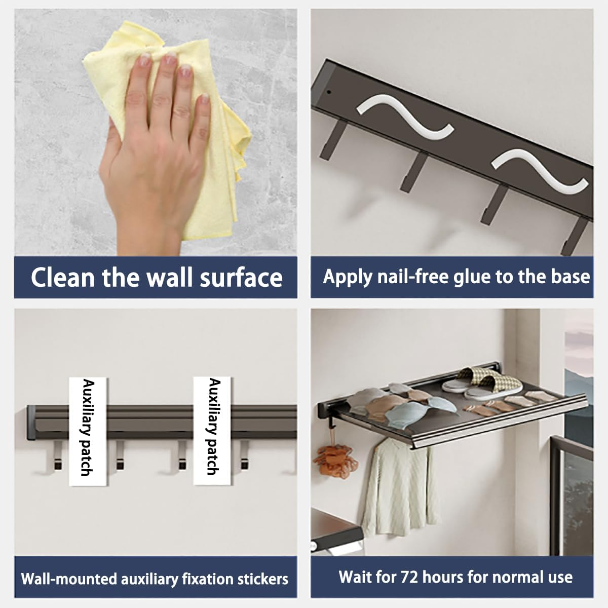 CLOUDSEASON Bathroom Clothes Hanger Adjustable Drying Rack Peel-And-Stick Installation - Wet/Dry Separation Design - Multi-Purpose Clothes and Shoes Drying Rack - 2 Size Options (44Cm 6 Hooks) image number 3