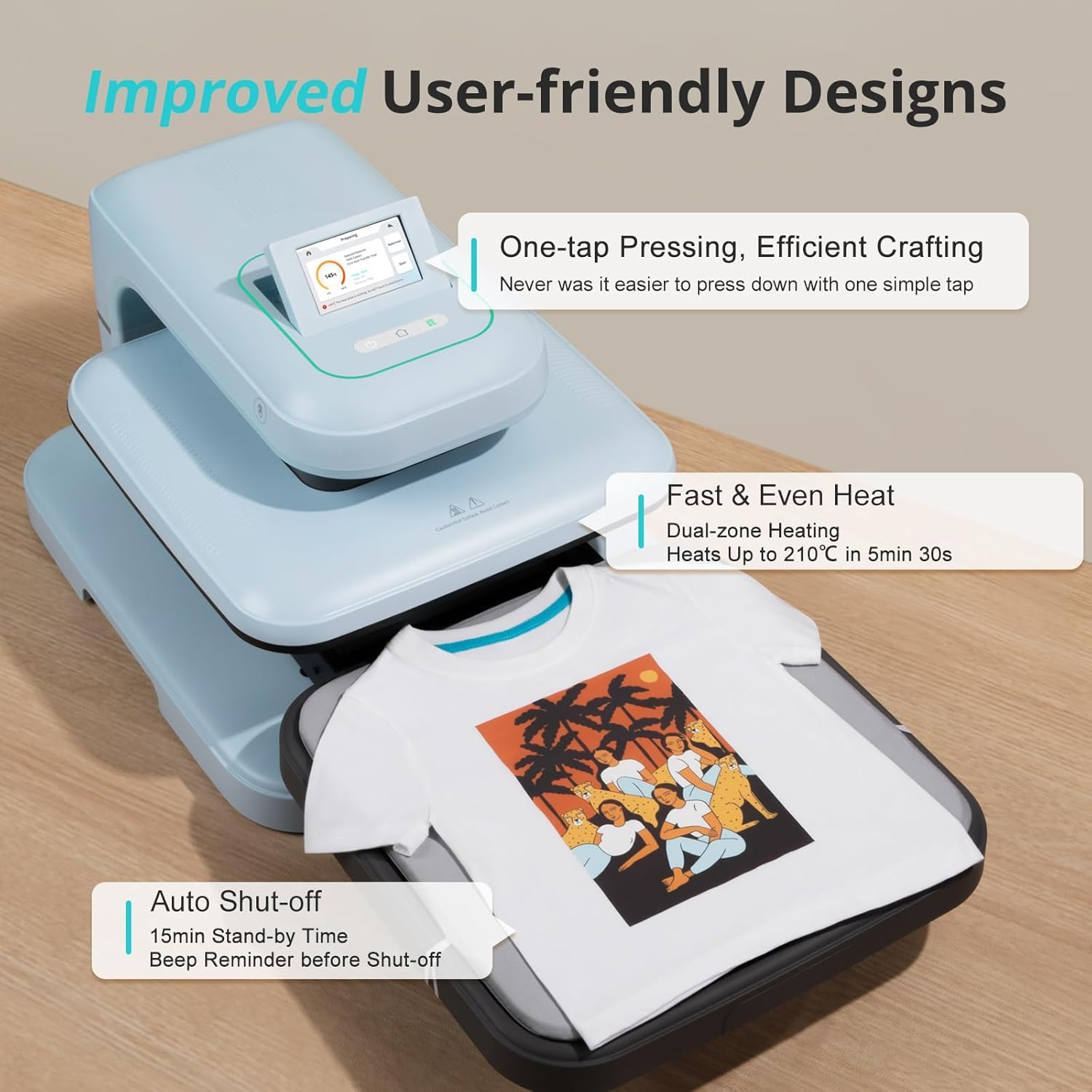 Loklik Auto Heat Press 2 - Heat Press Machine for T Shirts with Adjustable Pressure & Higher Heating Height, Heat up Fast & Evenly Heat Press 15X15 for Sublimation, Puff HTV, Heat Transfer Projects image number 4