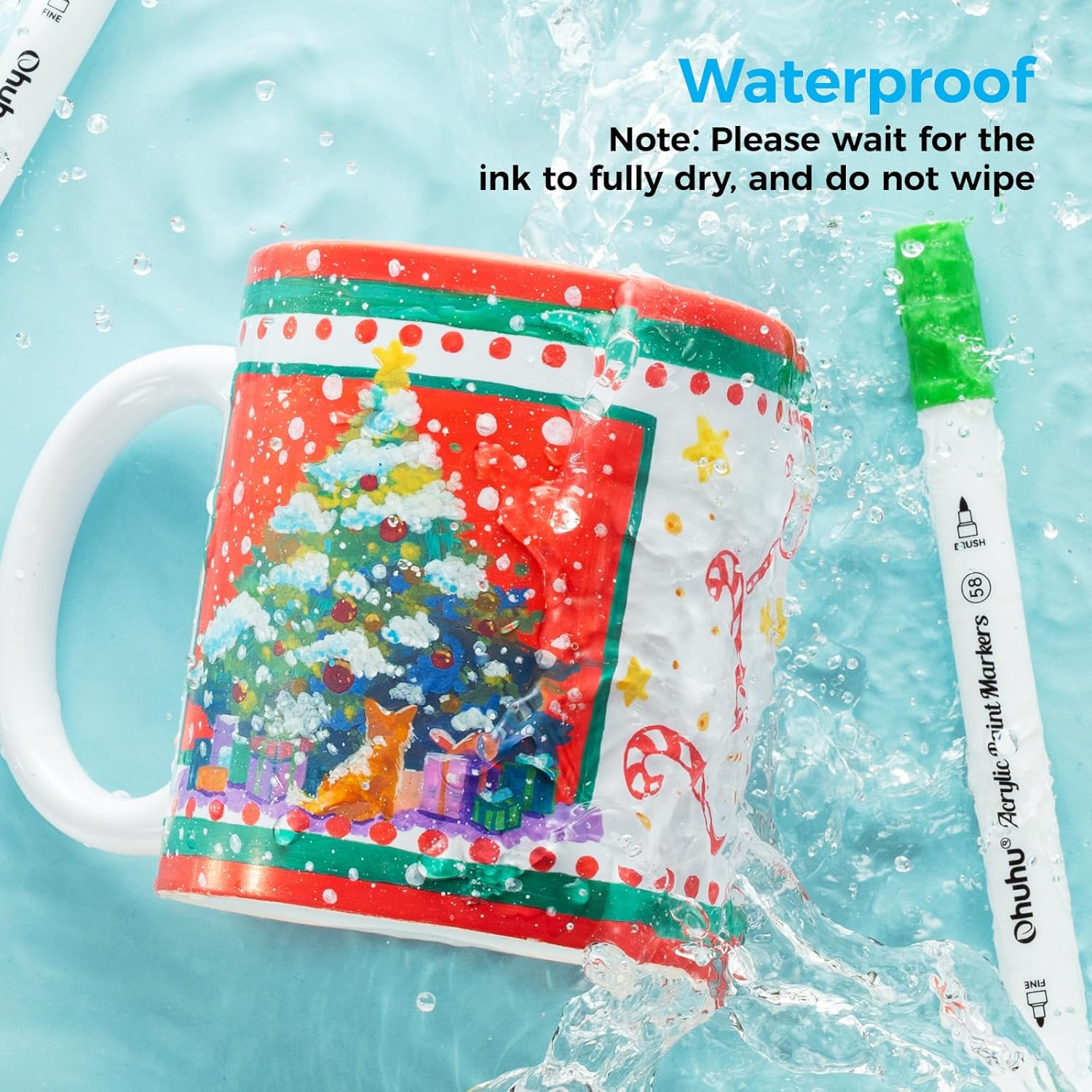 Ohuhu Acrylic Paint Markers Cotton-Core: 36 Colours Dual Tips (Brush & Dot) Paint Pens High Opacity Acrylic Markers Waterproof Lightfast for Rock Painting Easter Eggs Wood Glass Ceramic Canvas image number 3