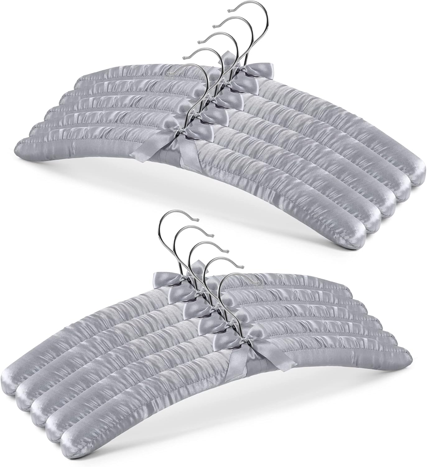 JS HANGER Padded Hanger for Sweaters - 17 Inch Extra Large Heavy Duty Satin Covered Coat Hangers No Shoulder Bump for Women Clothes, Sweaters, Dresses, Clothing, Weddings, Lingerie Pack of 10, Ivory