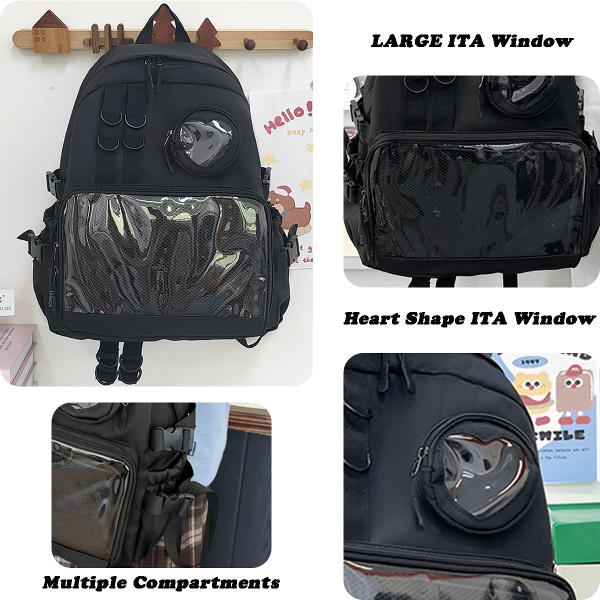 Ita Bag Preppy Backpack with Pin Display Insert for School Anime Cosplay image number 2